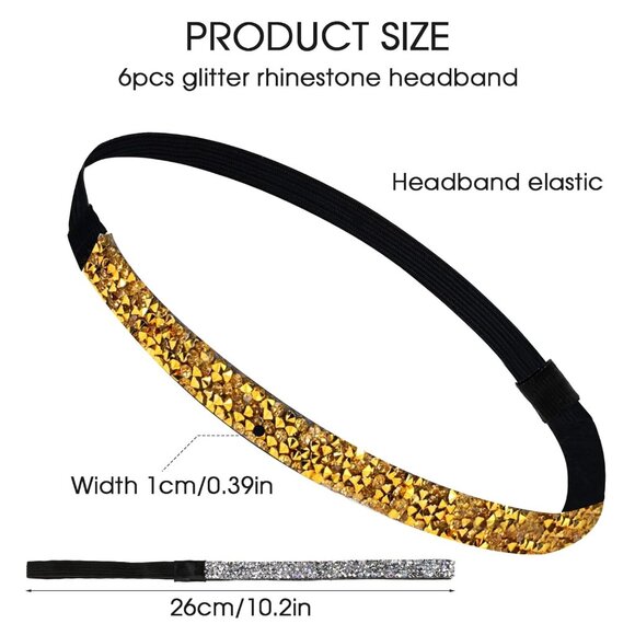 Glitter Headbands for Girls, 6 Pcs Elastic Shiny Rhinestone Non Slip Athletic Ru - Picture 3 of 7